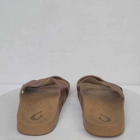 Olukai Kipe'a 'Olu Women's Leather Slide Boho Sahara Tan Beach Sandal 8 - Picture 16 of 16
